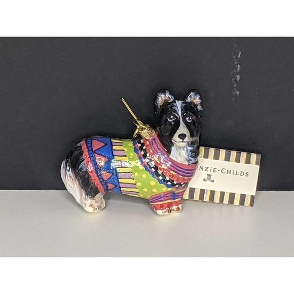 MacKenzie-Childs Glass Corgi Christmas Ornament in Box 53910-17 Poland NEW RARE - Picture 1 of 5